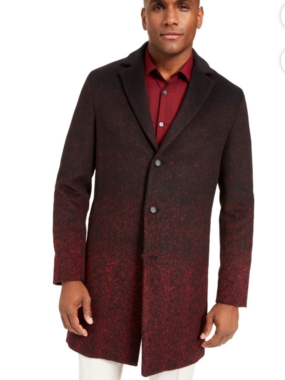 Alfani Black to Red Ombre Wool-Blend Pea Coat